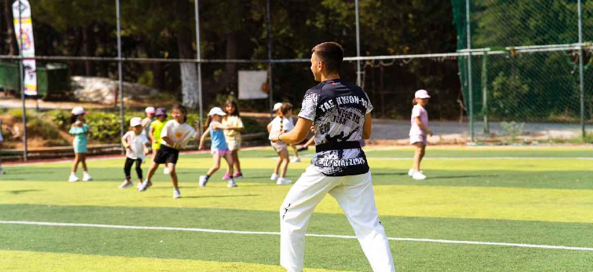 Martial art teacher ready to show a move